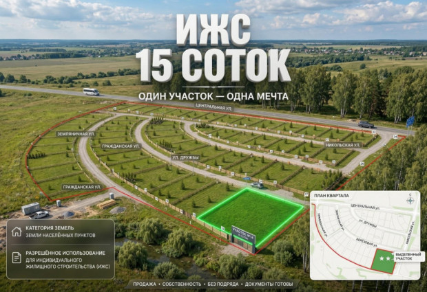 Фотография 1 - Участок, 15 соток, под ИЖС в селе Терновка